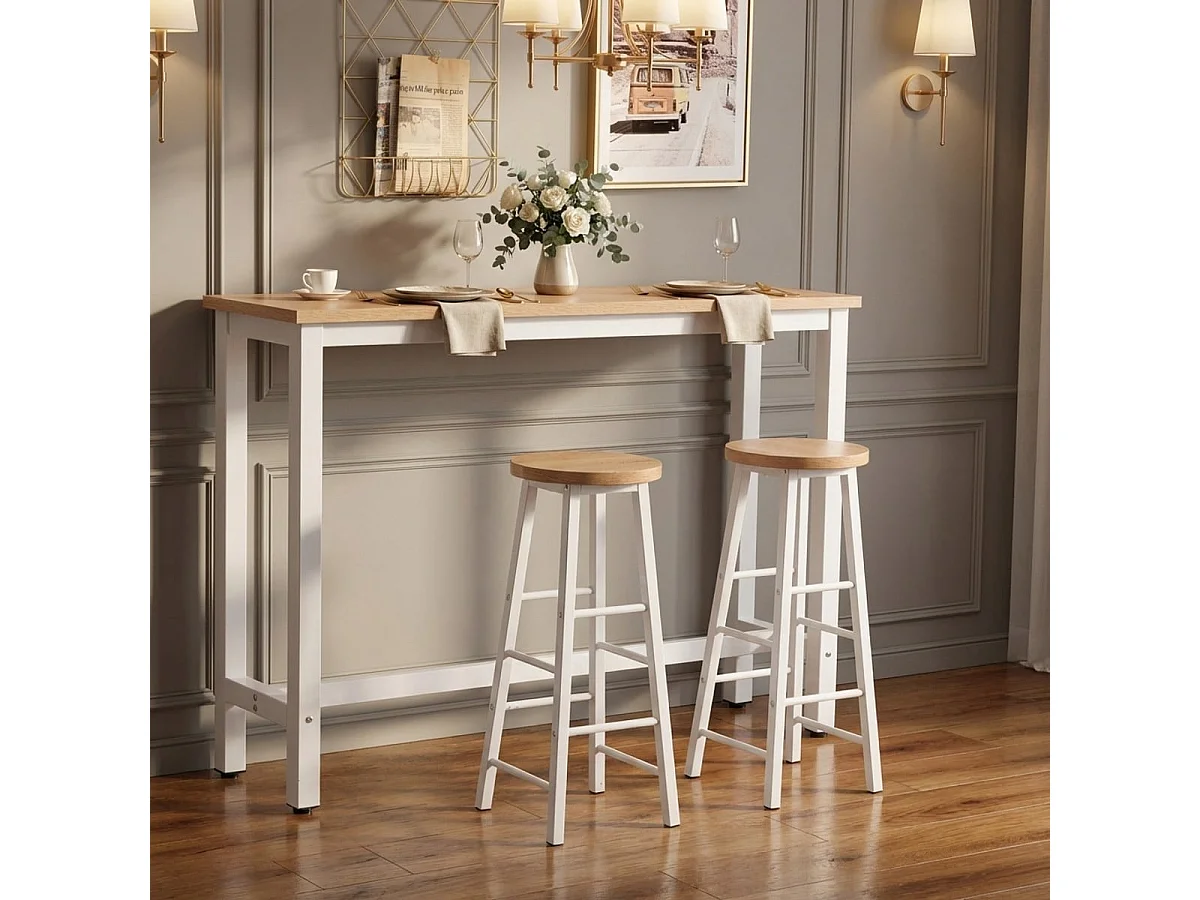 Mesa alta taburetes bar cocina consola de entrada 140 x 37 x 100 cm Edebel - Blanco - Roble