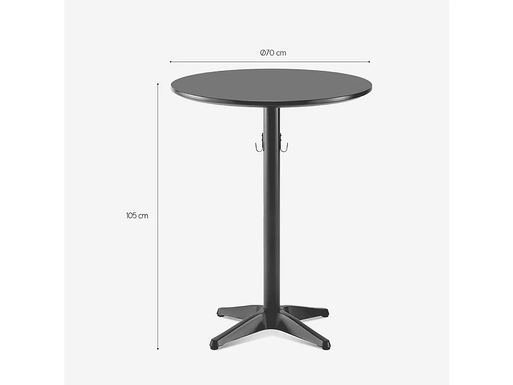 Mesa alta redonda de bar 70x105 cm color negro con gancho para colgar bolso Engys+