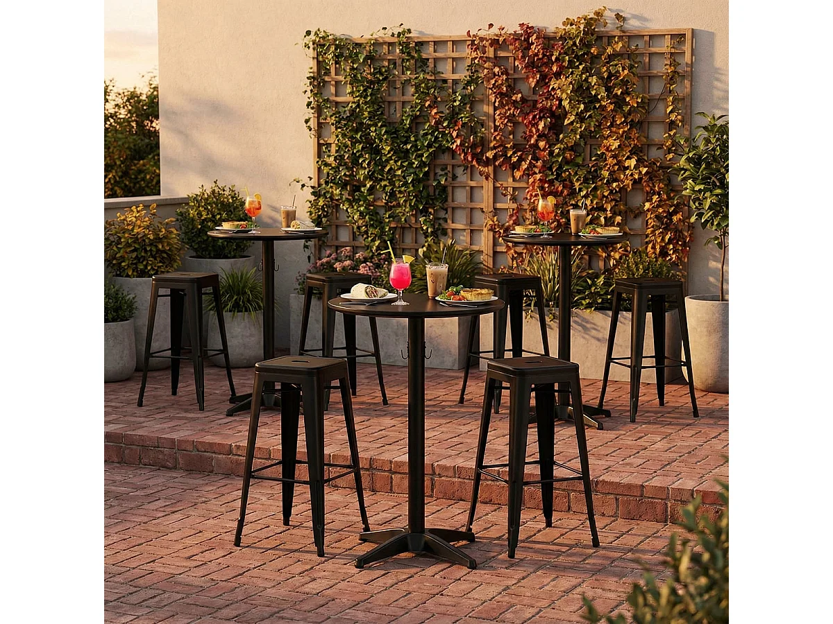 Table de bar ronde haute 70x105cm noire avec crochet pour sac Engys+