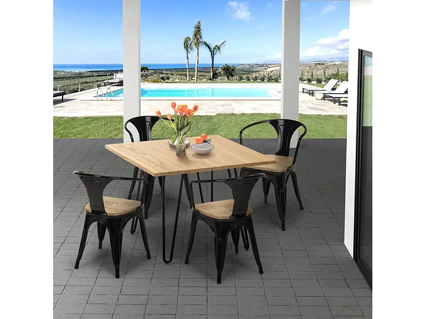 Tavolo industrial in acciaio e legno 80x80 bar e casa Hammer - Beige