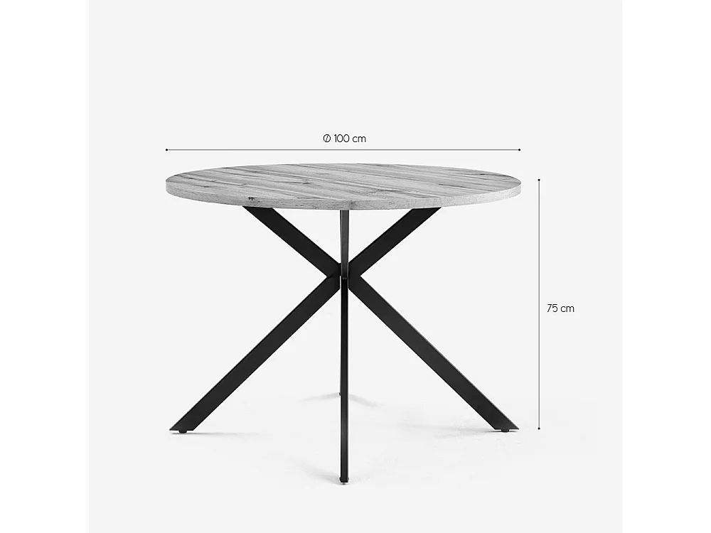 Tavolo rotondo 100cm in legno gambe incrociate cucina sala da pranzo Mako