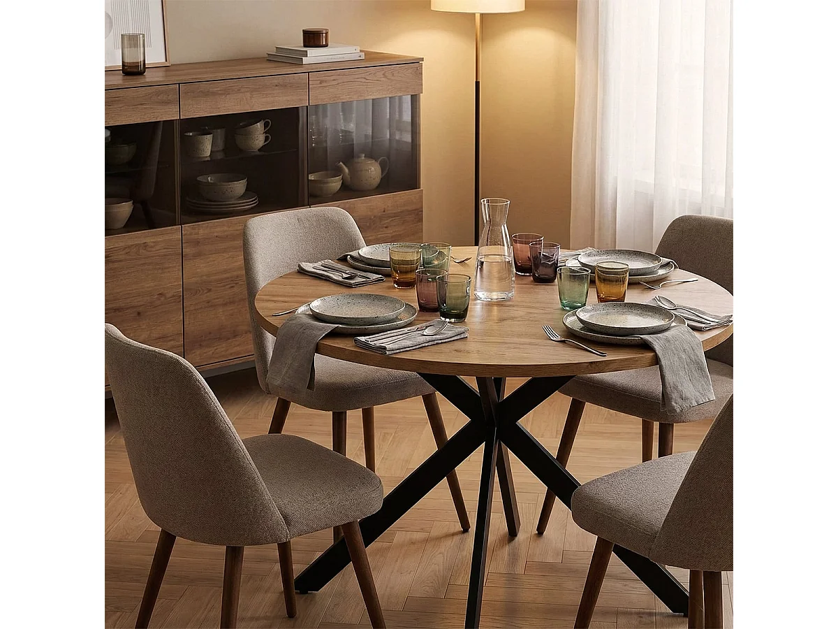 Table ronde 100cm bois pieds croisés cuisine salle à manger Mako