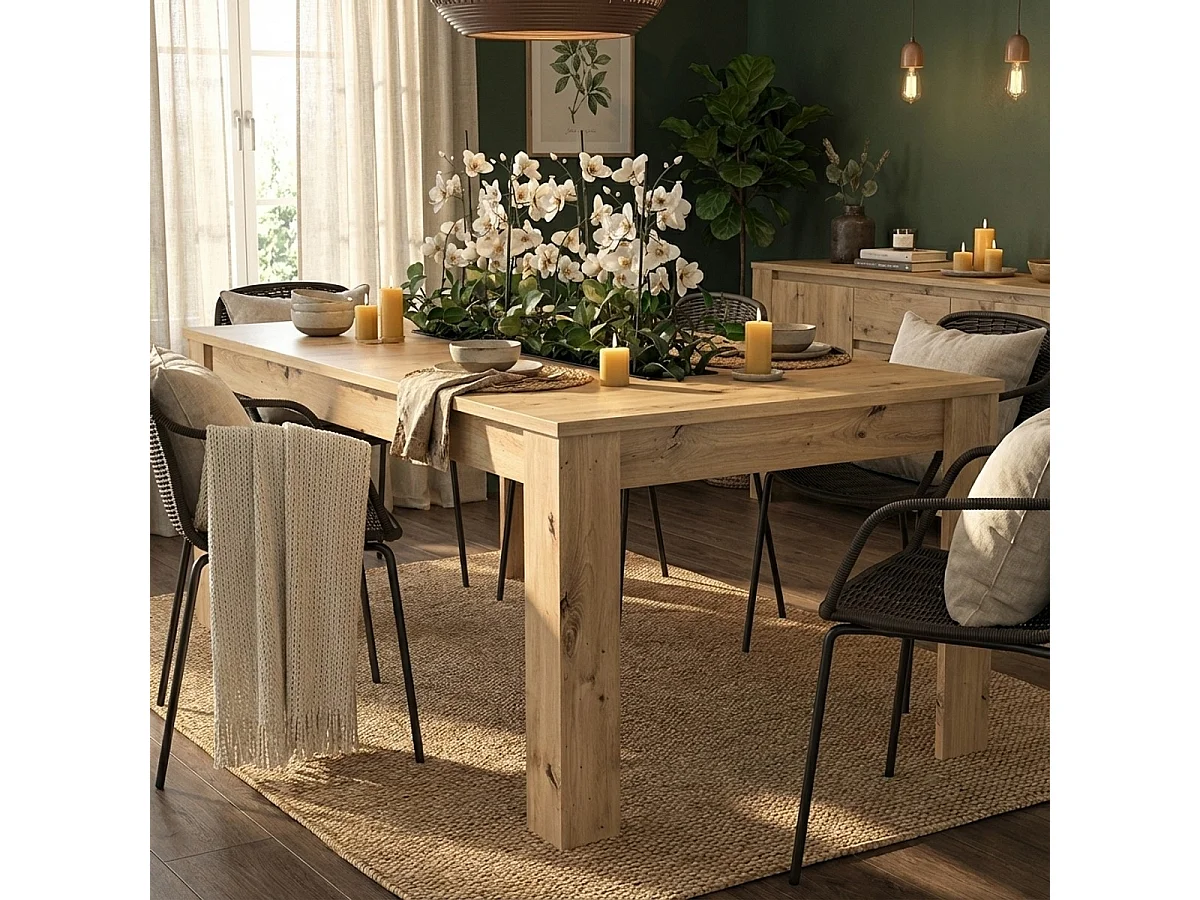 Mesa rectangular de roble 180 cm con botellero Polypody