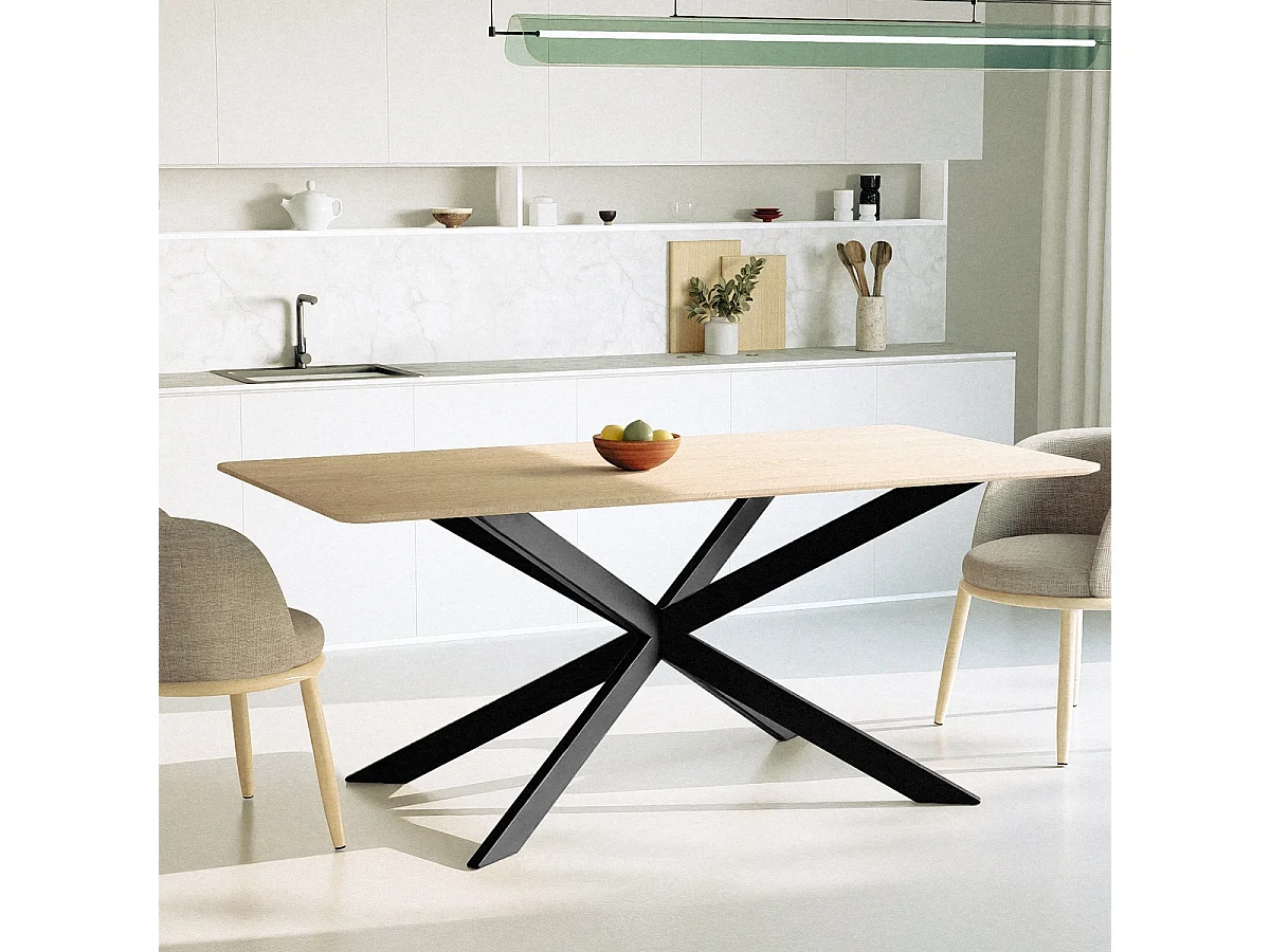 Tisch mit gekreuzten Beinen 160x90 aus Holz und Metall Shaila - Natur