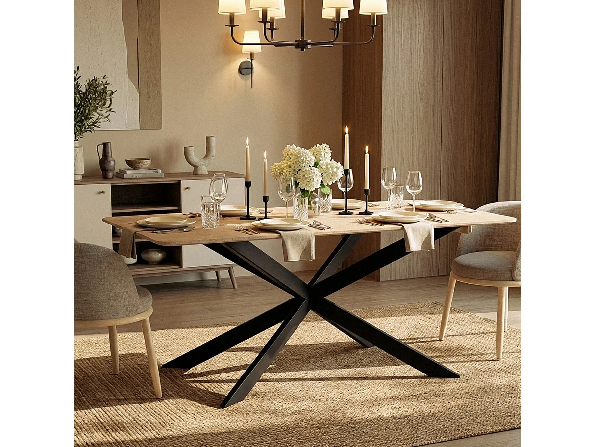 Tisch mit gekreuzten Beinen 160x90 aus Holz und Metall Shaila - Natur