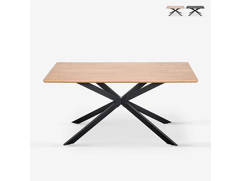 Tisch mit gekreuzten Beinen 160x90 aus Holz und Metall Shaila - Natur