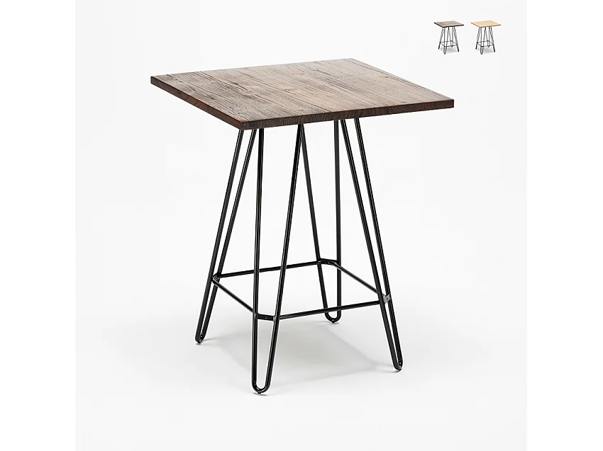 Tavolino alto per sgabelli Industrial 60x60 metallo acciaio legno Bolt - Marrone