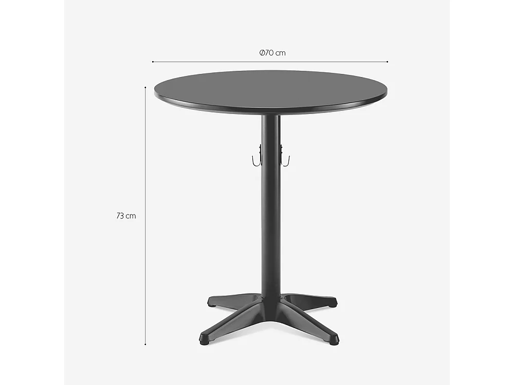 Mesa redonda de 70cm para bares, cafeterías y restaurantes con gancho para colgar el bolso Engys