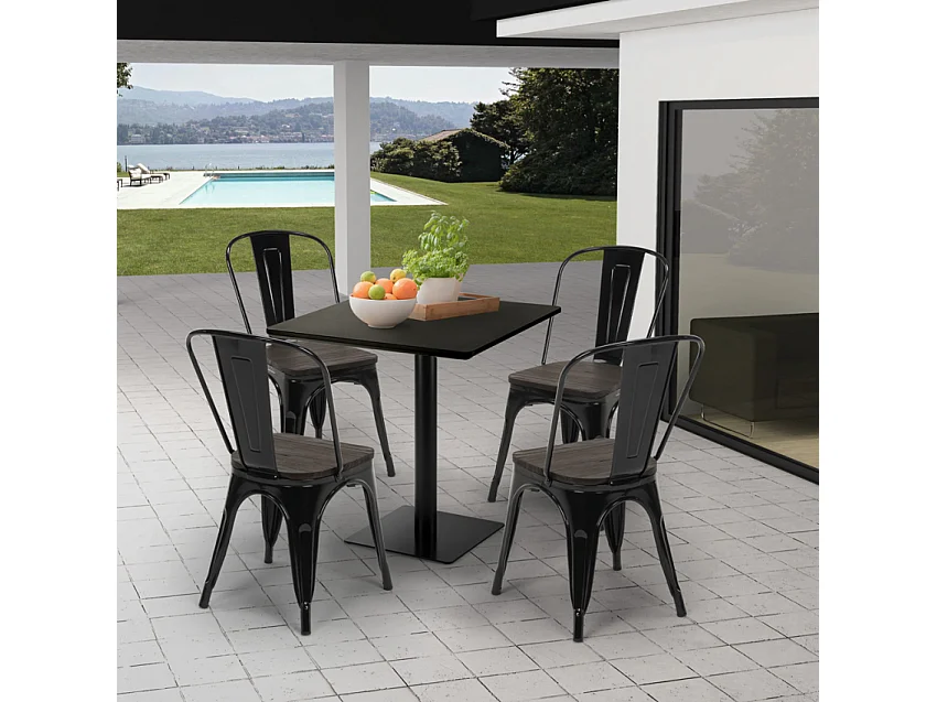 Mesa 60x60 cuadrada con pedestal central para bar restaurante Horeca - Negro - Negro