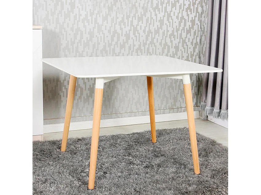 Mesa cuadrada 80x80 de madera diseño nórdico para cocina, bar y restaurante Fern - Blanco