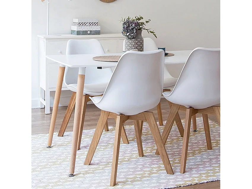 Mesa cuadrada 80x80 de madera diseño nórdico para cocina, bar y restaurante Fern - Blanco