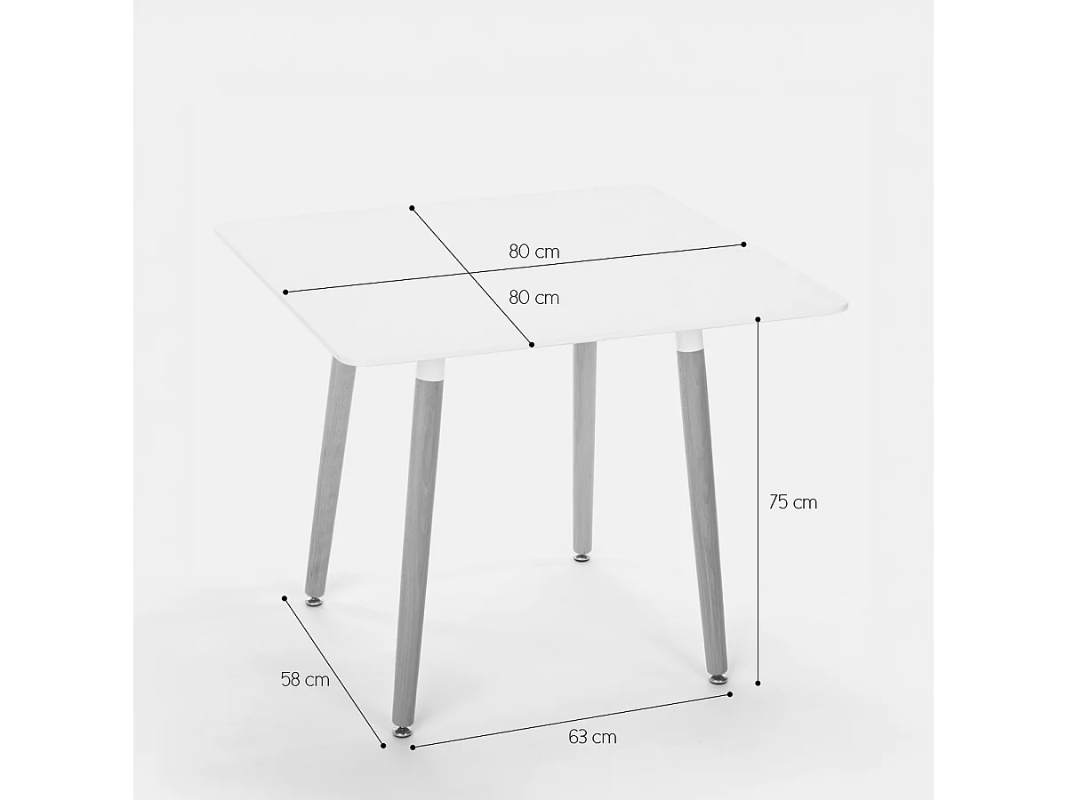 Tavolo quadrato 80x80 in legno design nordico per cucina bar ristorante Fern - Bianco