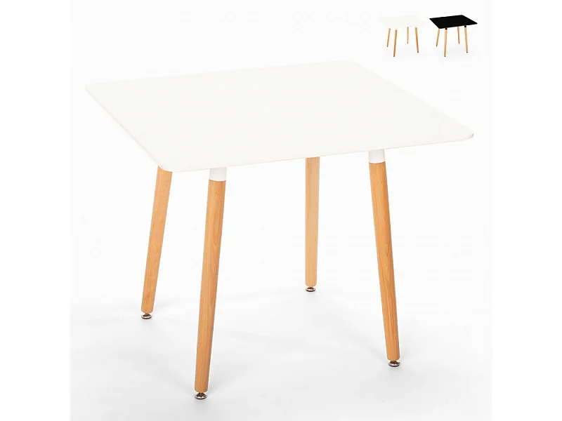 Mesa cuadrada 80x80 de madera diseño nórdico para cocina, bar y restaurante Fern - Blanco
