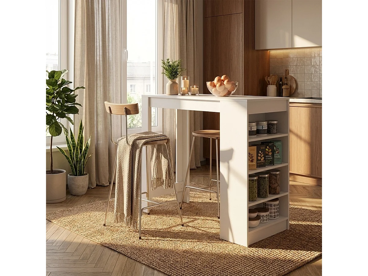 Tavolo alto sgabelli bar penisola cucina h103cm ripiani laterali Petra