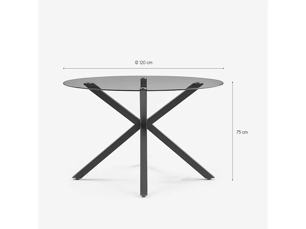 Tavolo rotondo moderno in vetro 120cm con gambe incrociate nero Lotos