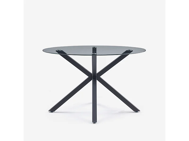 Tavolo rotondo moderno in vetro 120cm con gambe incrociate nero Lotos