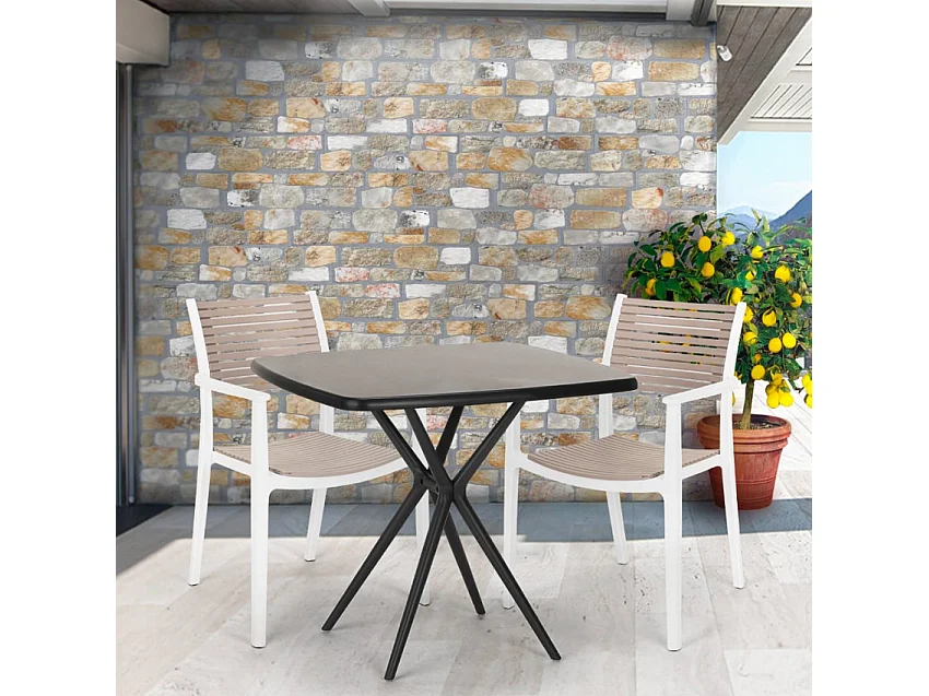 Tavolo quadrato 70x70cm in polipropilene cucina giardino bar ristorante Gang 70 - Nero