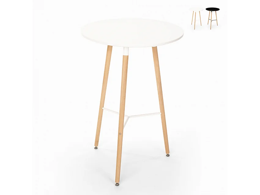 Tavolino alto per sgabelli design wooden scandinavo 60x60 rotondo in legno Shrub - Bianco