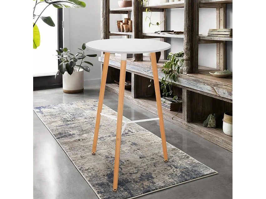 Tavolino alto per sgabelli design wooden scandinavo 60x60 rotondo in legno Shrub - Bianco