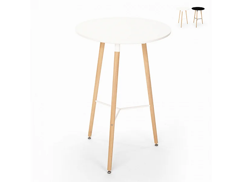 Tavolino alto per sgabelli design wooden scandinavo 60x60 rotondo in legno Shrub - Bianco