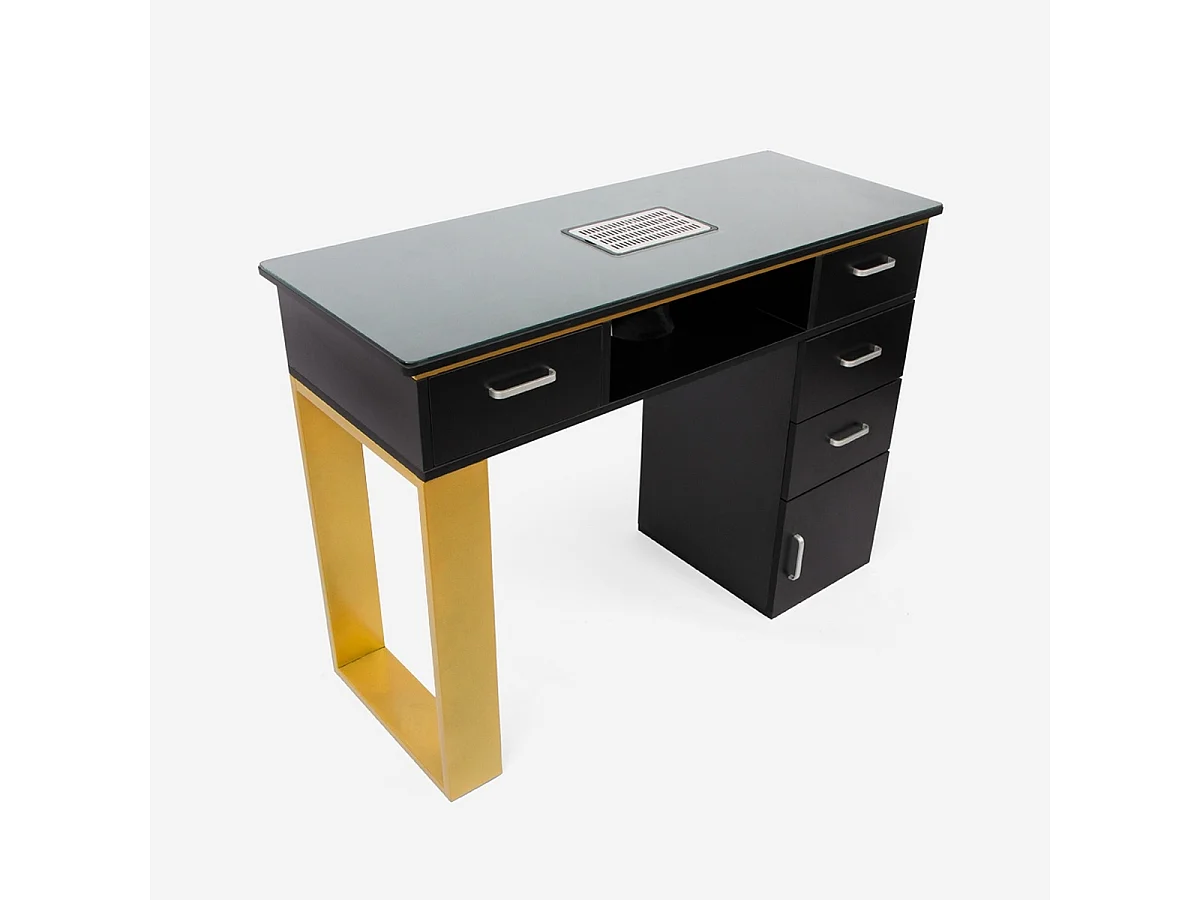 Tavolo per estetista manicure nero con aspiratore e piano in vetro Glamos