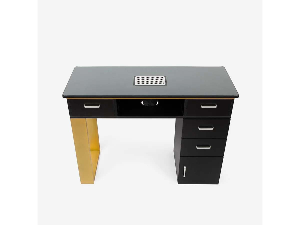 Tavolo per estetista manicure nero con aspiratore e piano in vetro Glamos