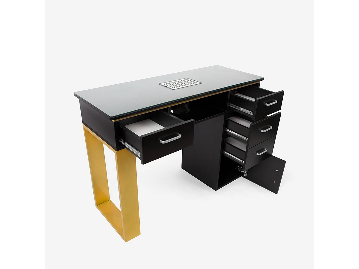 Tavolo per estetista manicure nero con aspiratore e piano in vetro Glamos