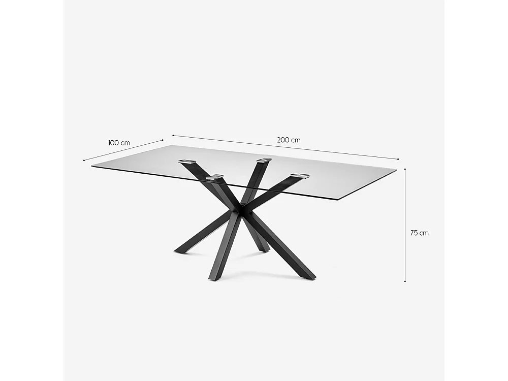 Tavolo design moderno con gambe incrociate nero in vetro 200x100cm Laka