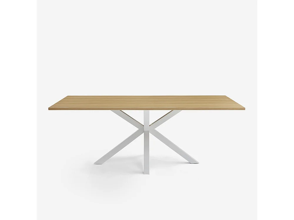 Esstisch aus Holz 200x100cm mit weißen gekreuzten Beinen Moyo