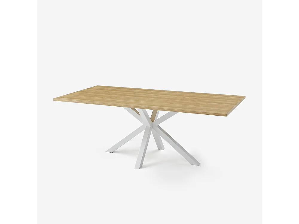 Esstisch aus Holz 200x100cm mit weißen gekreuzten Beinen Moyo