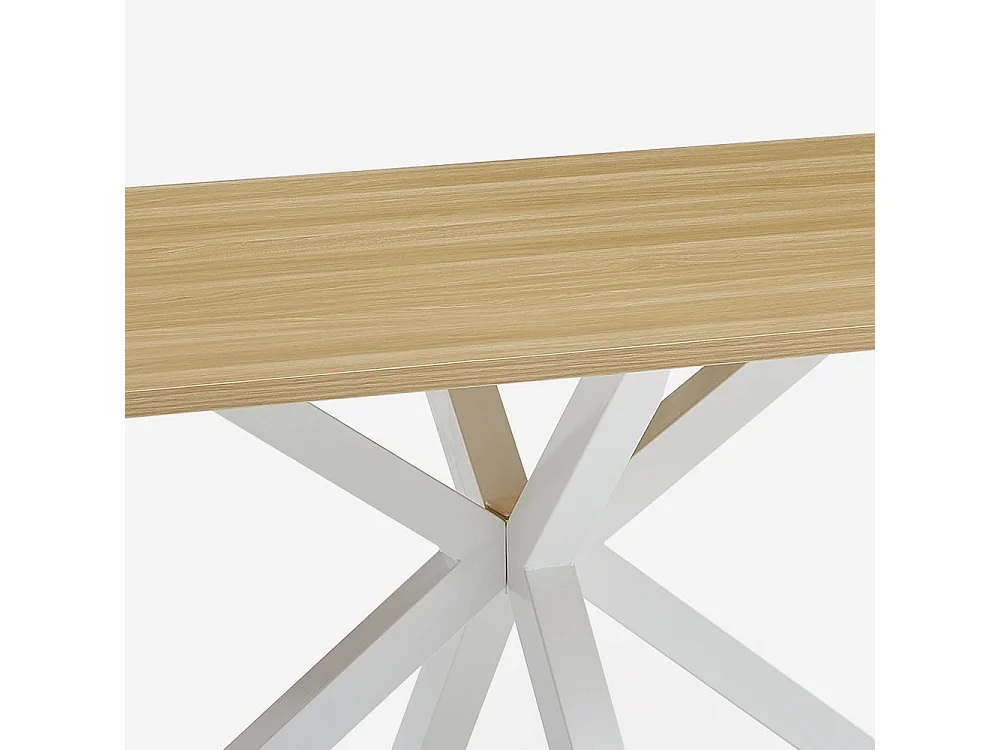 Esstisch aus Holz 200x100cm mit weißen gekreuzten Beinen Moyo