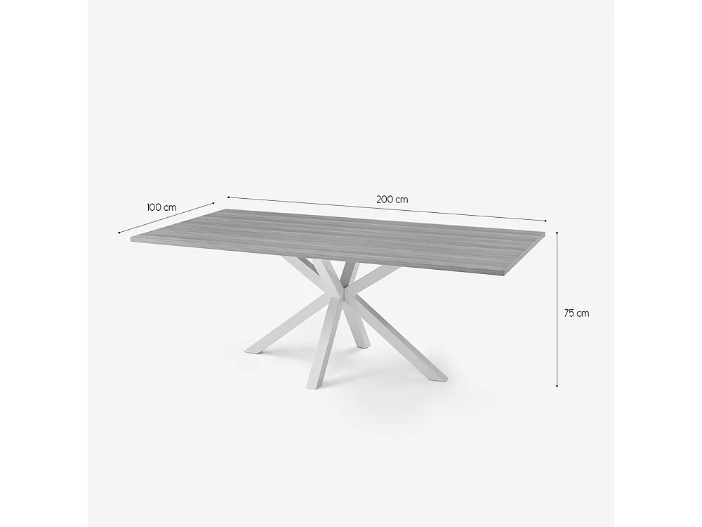 Esstisch aus Holz 200x100cm mit weißen gekreuzten Beinen Moyo