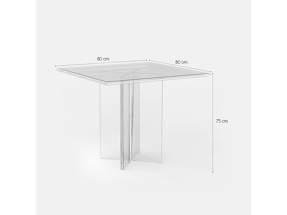 Tavolo da pranzo in policarbonato trasparente quadrato 80x80cm Holden