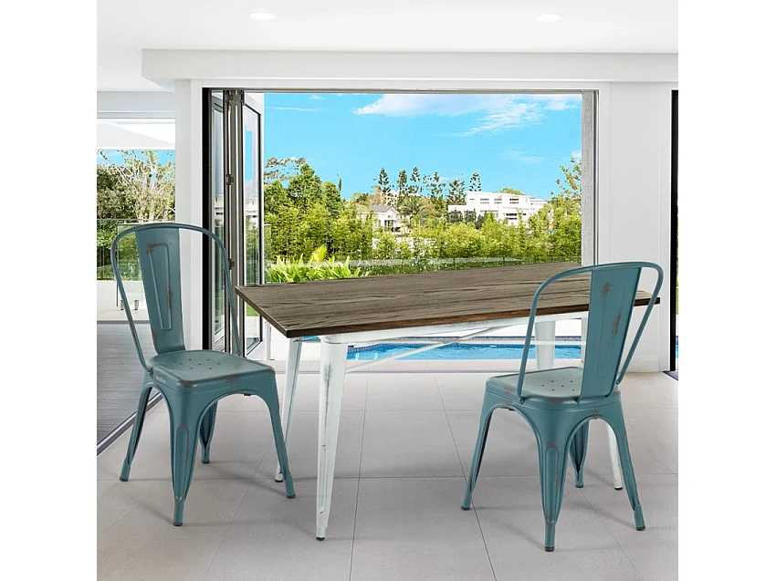 Tavolo da pranzo 120x60 industriale legno metallo vintage Caupona Brush - Bianco