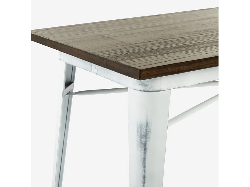 Tavolo da pranzo 120x60 industriale legno metallo vintage Caupona Brush - Bianco