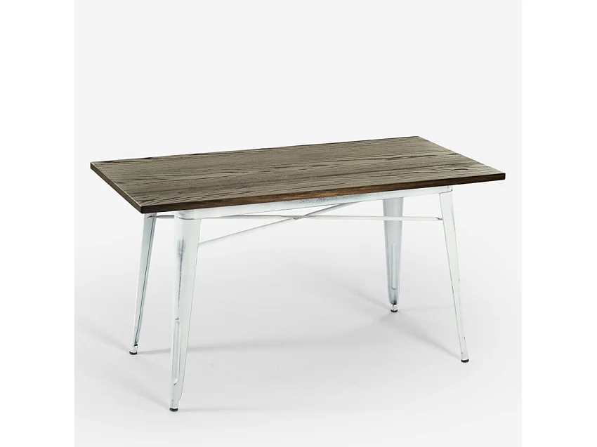 Industrieller Esstisch 120x60cm. Vintage Holz Metall Caupona Brush, - Weiß