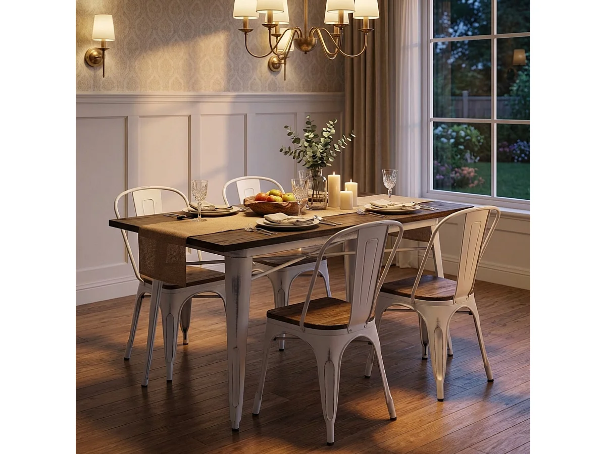 Industrieller Esstisch 120x60cm. Vintage Holz Metall Caupona Brush, - Weiß