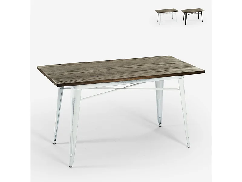 Tavolo da pranzo 120x60 industriale legno metallo vintage Caupona Brush - Bianco