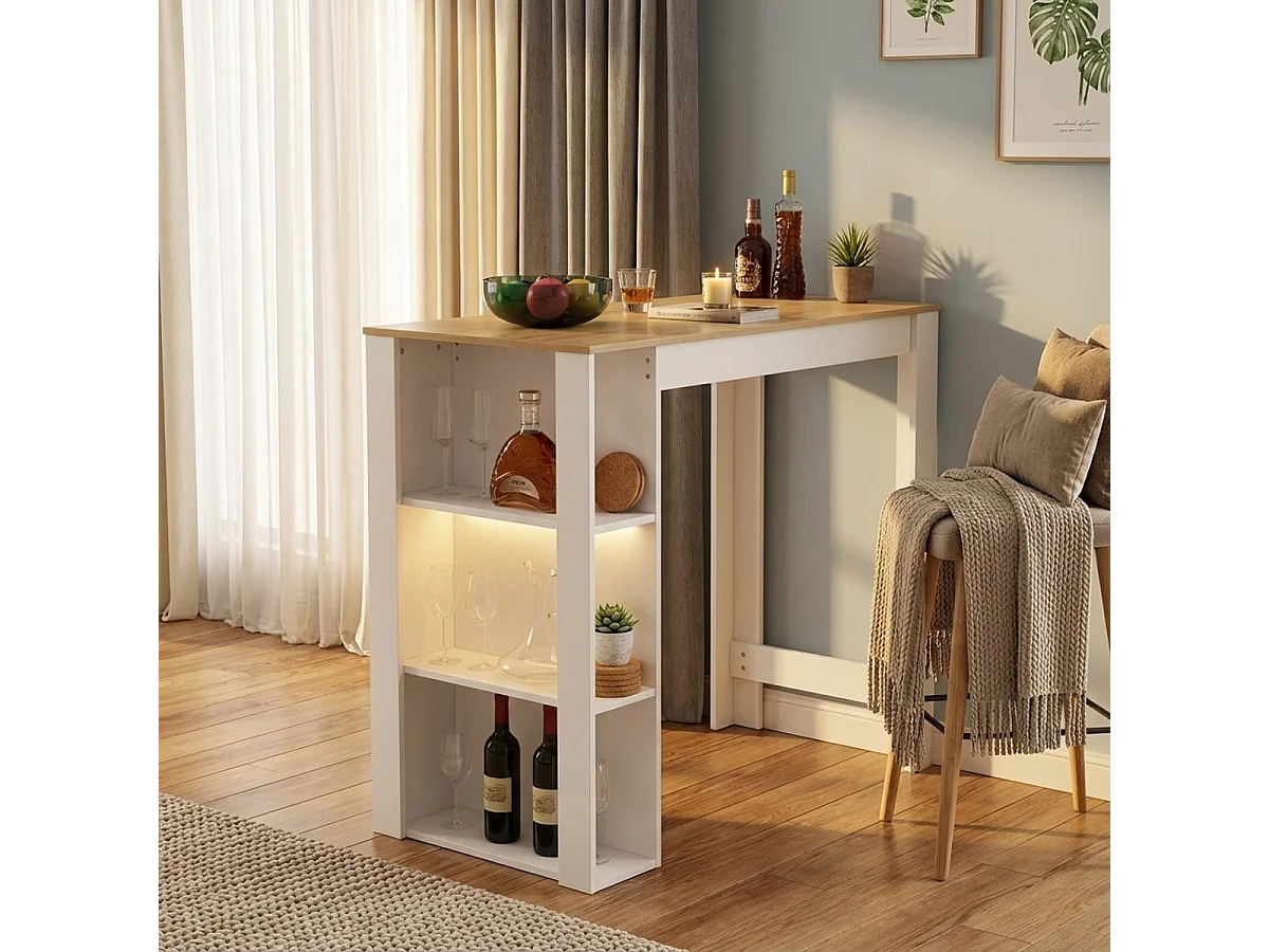 Tavolo alto bar penisola cucina per sgabelli con ripiani Charmes - Bianco - Rovere