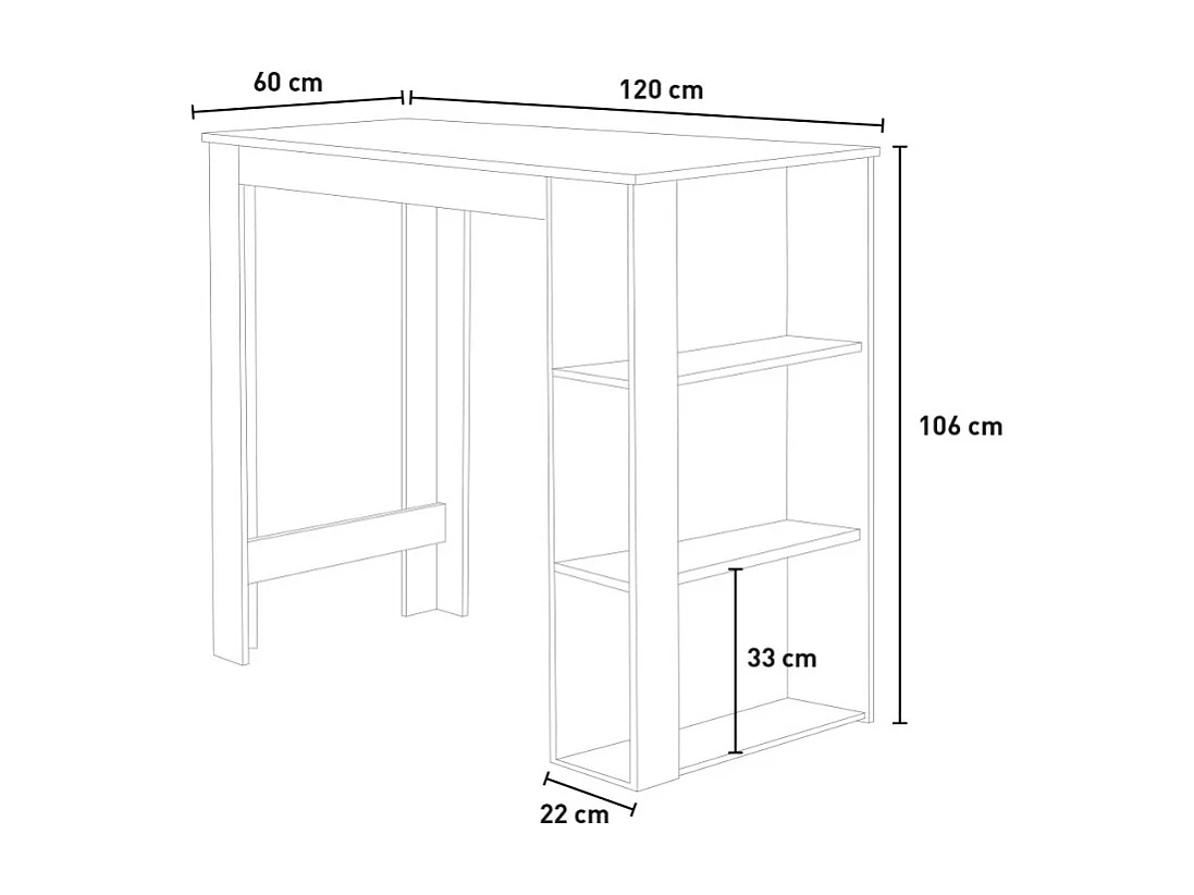 Tavolo alto bar penisola cucina per sgabelli con ripiani Charmes - Bianco - Rovere
