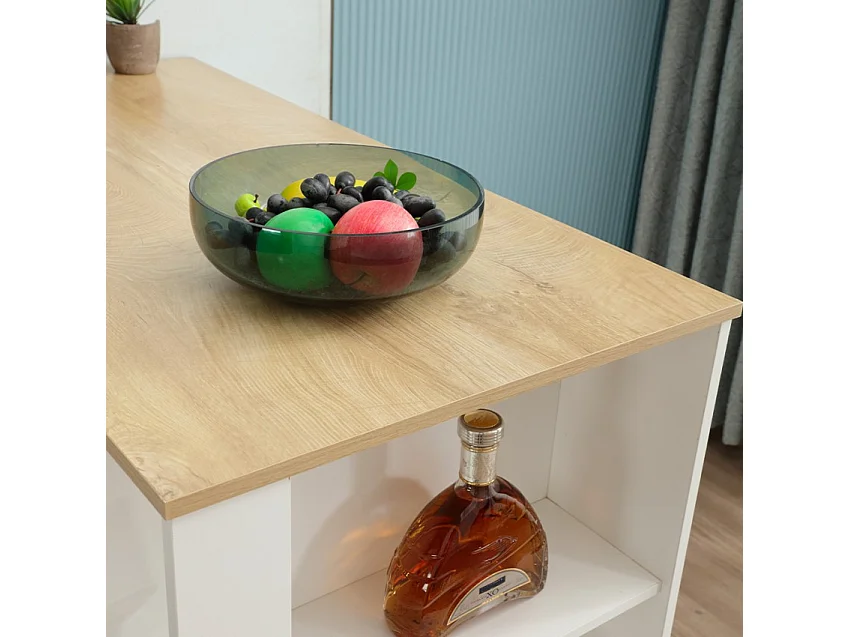 Tavolo alto bar penisola cucina per sgabelli con ripiani Charmes - Bianco - Rovere