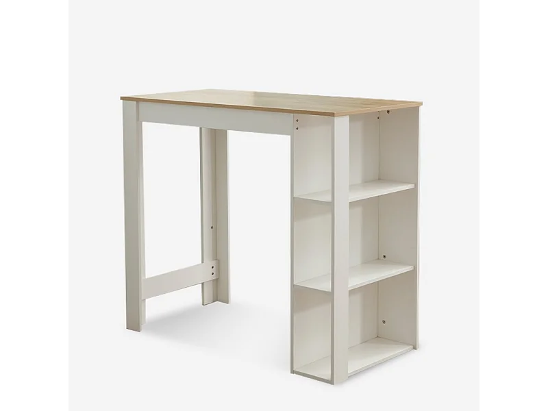 Tavolo alto bar penisola cucina per sgabelli con ripiani Charmes - Bianco - Rovere