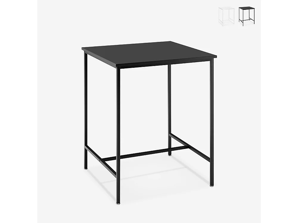 Mesa alta de 70x70 cm para bar cocina y cafetería de metal blanco y negro Zakis - Negro