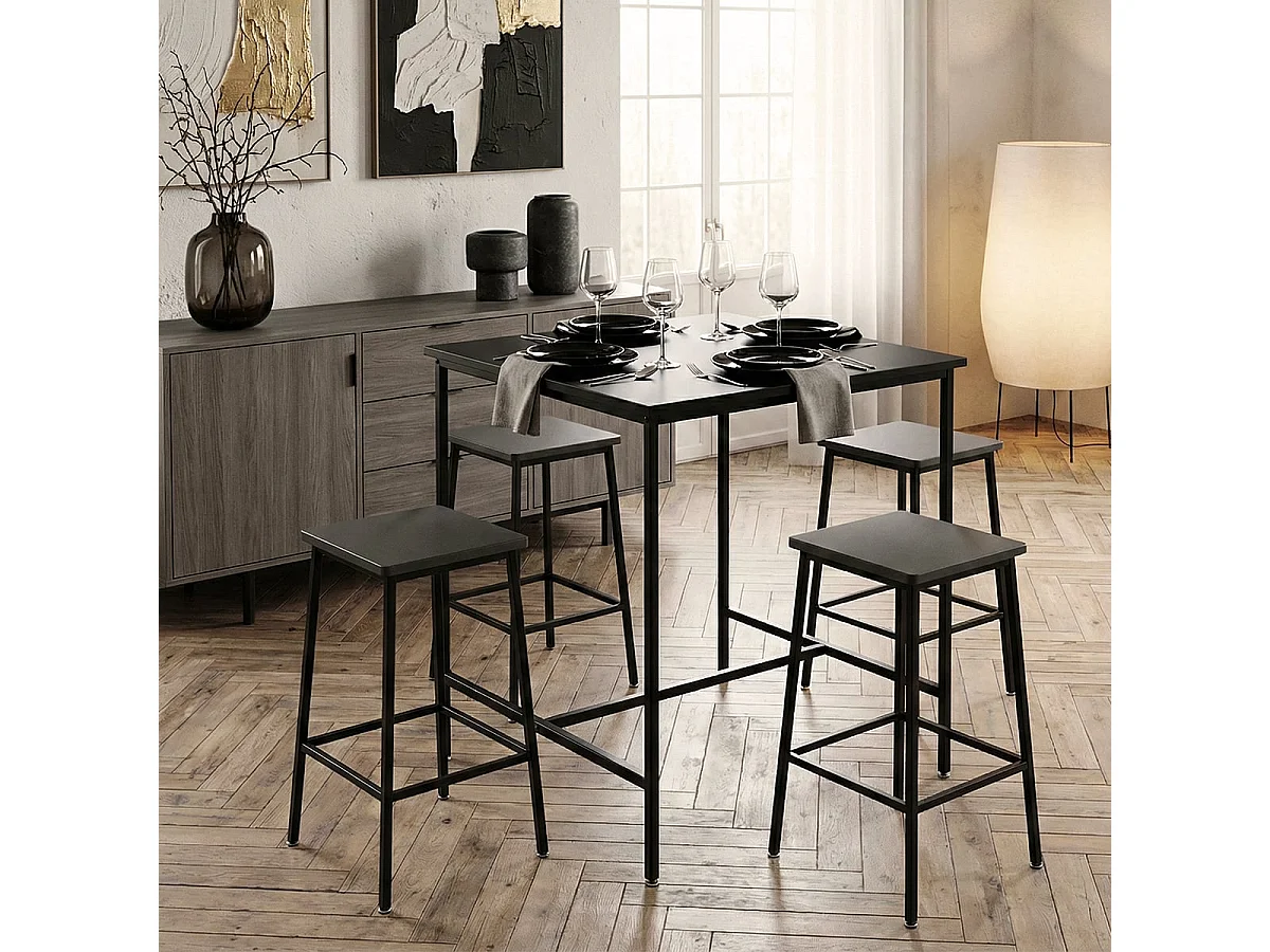 Table haute 70x70cm bar cuisine bistrot en metal blanc et noir Zakis - Noir