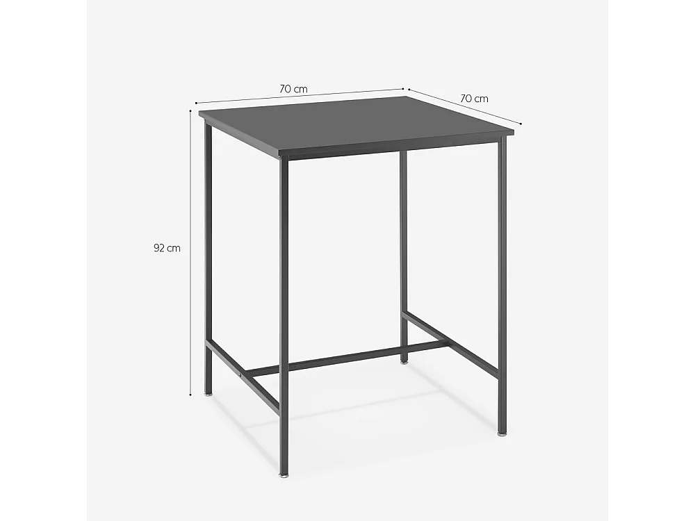 Table haute 70x70cm bar cuisine bistrot en metal blanc et noir Zakis - Noir