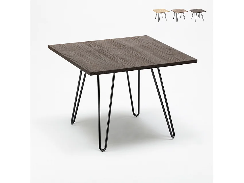 Tavolo industrial in acciaio e legno 80x80 bar e casa Hammer - Noce
