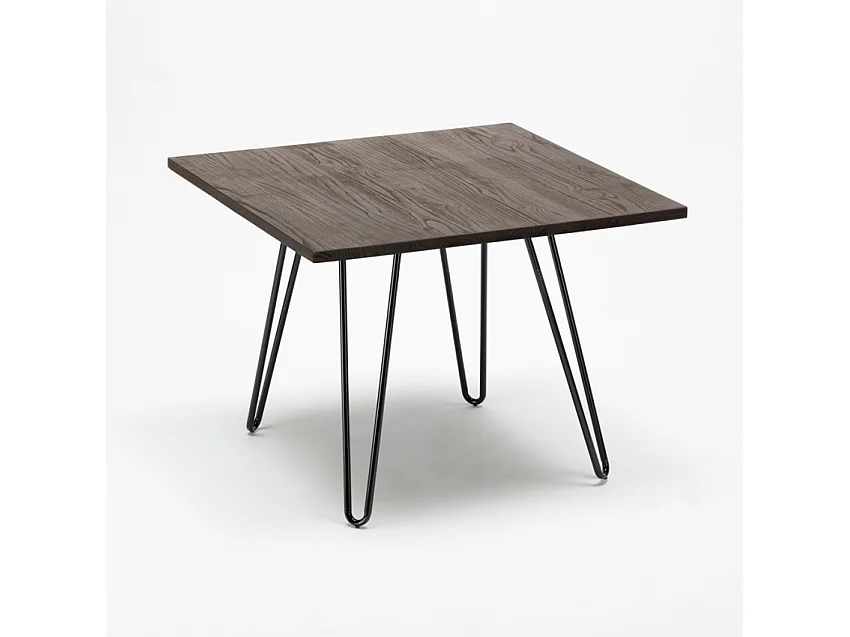 Tavolo industrial in acciaio e legno 80x80 bar e casa Hammer - Noce