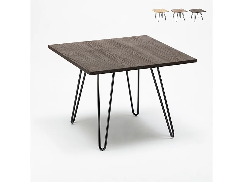 Tavolo industrial in acciaio e legno 80x80 bar e casa Hammer - Noce