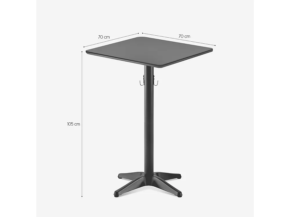 Mesa alta de 105 cm negra para bar y cafetería con gancho para colgar bolsos Jotor+