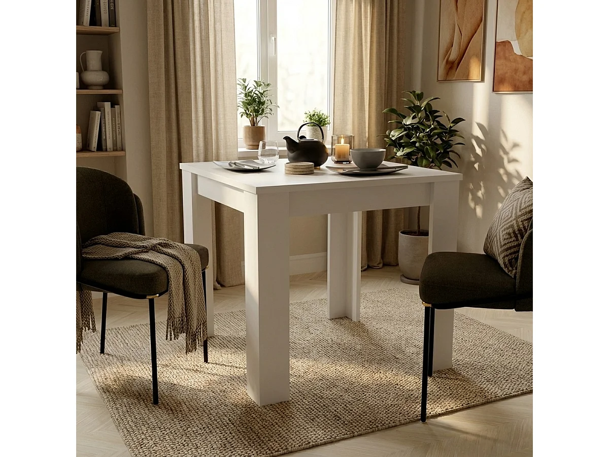 Mesa de comedor cuadrada 4 plazas blanca 80x80 Elama